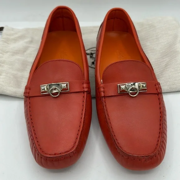 Hermes | Shoes | Hermes Irving Loafers Orange Red Womens